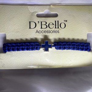 🌷 3 / $9-New D'Bello Adjustable Royal Blue braided cord bracelet & blue cross